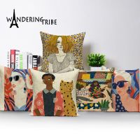 Portrait Woman Cushion Cover Leopard Home Pillows Case Linen Cushions Covers Autumn Girl Decoration Sofa Pillow Cases Almofadas