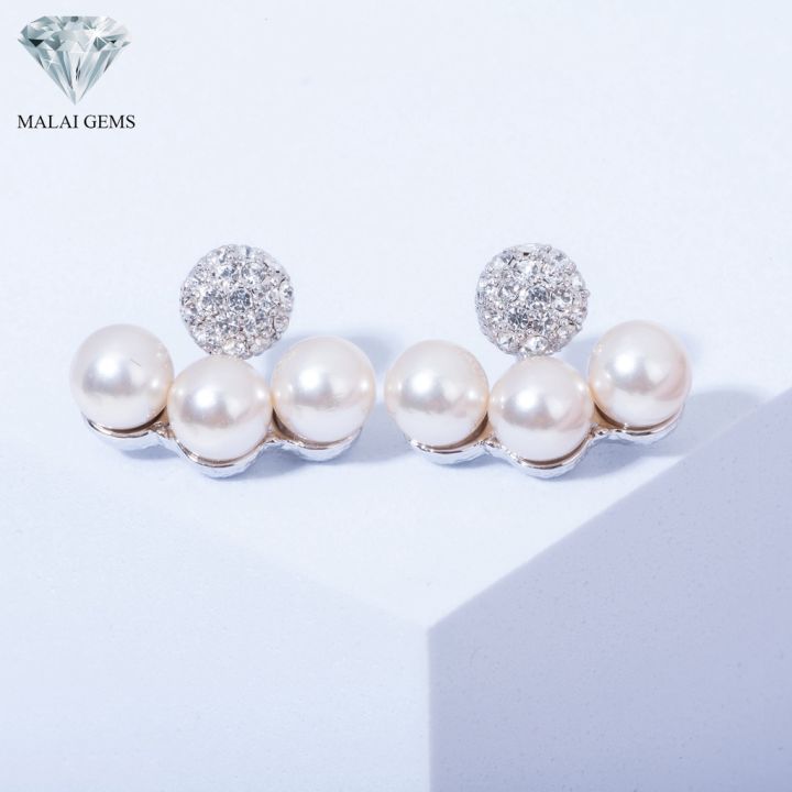 malai-gems-ต่างหูมุก-เงินแท้-silver-925-เพชรสวิส-cz-เคลือบทองคำขาว-รุ่น11012164-แถมกล่อง-ต่างหูเพชร-ต่างหูเงินแท้