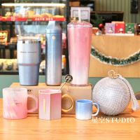 Starbuck Christmas Cup Shining Gradient แก้วเซรามิคแก้วสแตนเลส Straw Thermos Cup