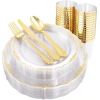 【CW】 Disposable Cutlery Plastic Dinner Plate Dessert With Cup Birthday Wedding Supplies 10 pPeople Set