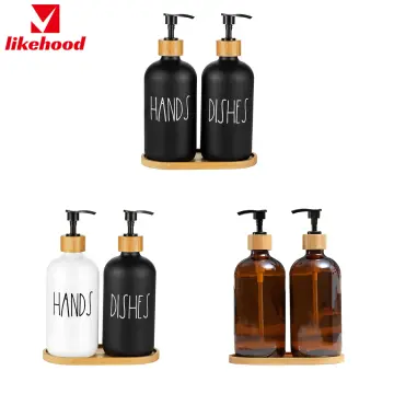 14oz Glass Soap Dispenser With Wooden Tray, 2 Pcs Hand And Dish Soap  Dispenser Set, Kitchen Bathroo