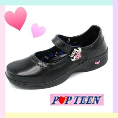 รองเท้านักเรียนหญิง Popteen  รูปหัวใจมีปีก สีดำ Popteen