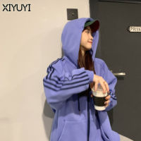 XIYUYI เสื้อผ้าใหม่ฤดูใบไม้ร่วงและฤดูหนาวคาร์ดิแกนซิปหน้าสำหรับผู้หญิง,เสื้อสเวตเตอร์ฮู้ดหนากำมะหยี่เข้าได้กับทุกชุด