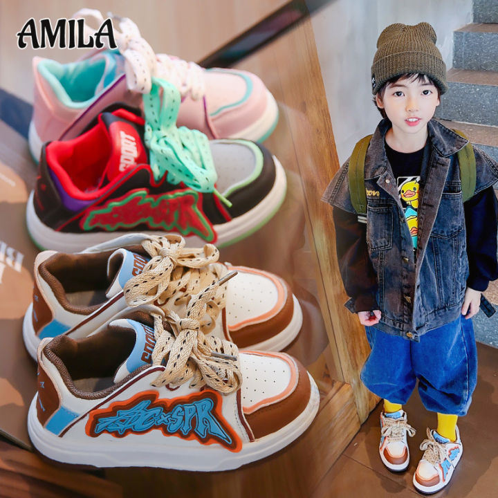 amila-รองเท้าผ้าใบเด็ก-รองเท้าสเก็ตของเด็กผู้ชาย-สีเข้ากัน-ฉบับภาษาเกาหลี-รองเท้าเด็กผู้หญิง-ด้านล่างที่อ่อนนุ่ม-และสะดวกสบายกันลื่น