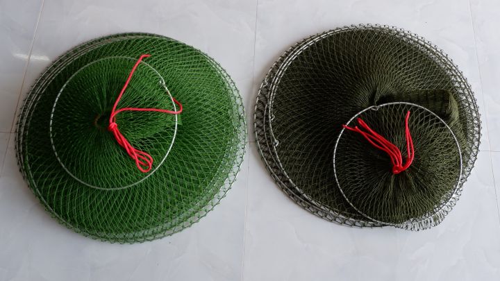 กระชังใส่ปลากระชังถักมือกระชังใส่ปลาเชือกไนลอน-ขนาด-29x220ซม-สีเขียวเข้มและเขียวขี้ม้า