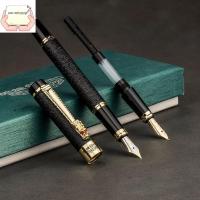 ปากกาปากกาสำหรับอุปกรณ์การเรียน U6YU7ปากกาเจลสำนักงานแบบหรูหราสีดำสีทองรูปมังกรปากกาเขียนปากกาเจลสำหรับนักเรียน