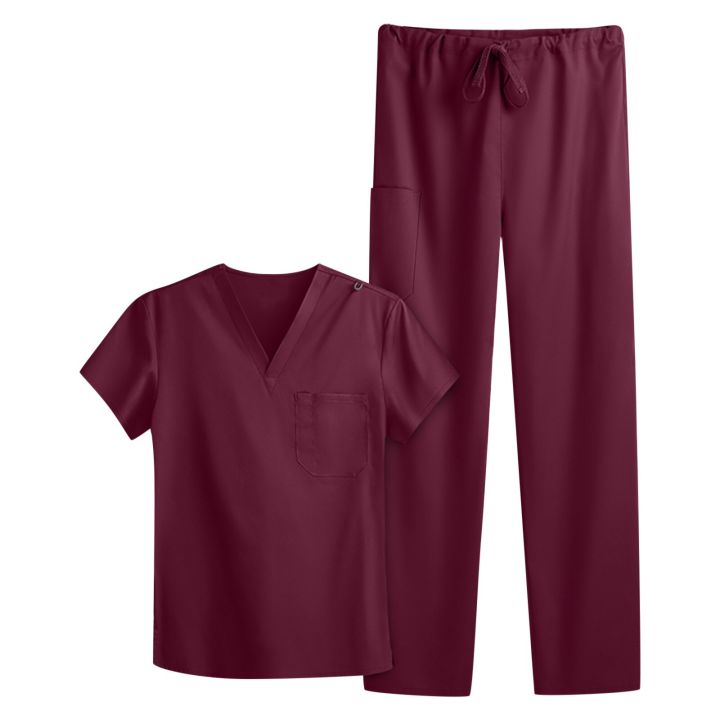 ชุดกางเกงเสื้อสีทึบสครับซ่อมแซมชุดเครื่องแบบสตรีพยาบาลแพทย์คลินิก