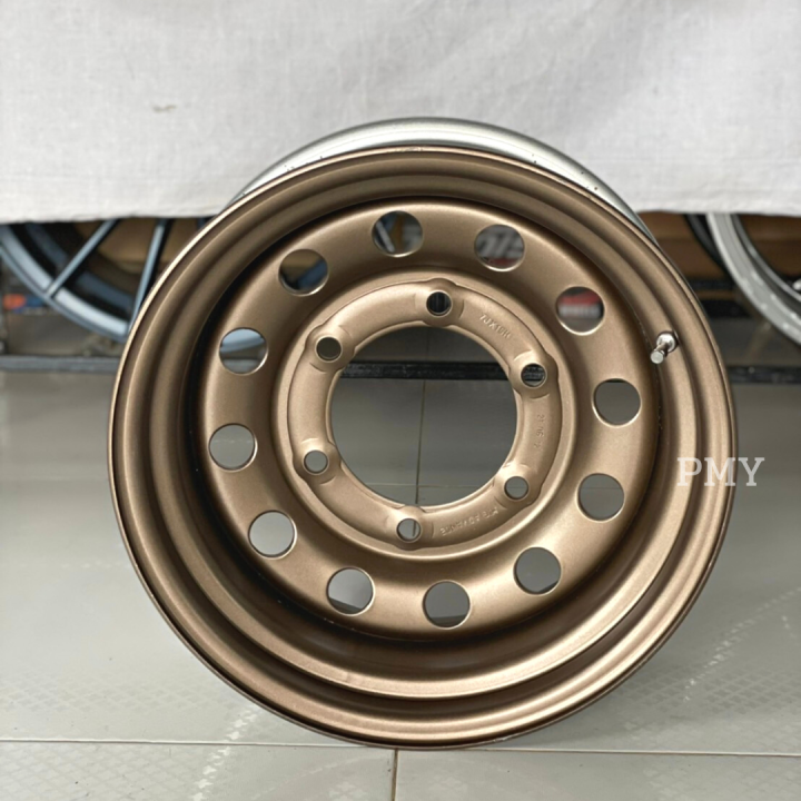 กระทะล้อบรรทุก-15x7-0-กระผ่าเพลาเดิม-isuzu-d-max-toyota-vigo-triton-เพลาลอย-elf-ยี่ห้อ-mig-สี-golden-brown-สีน้ำตาลทอง-สีทอง-ราคาต่อ1วง