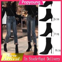 CODHuan Jian kasut perempuan new autumn winter high-heeled womens shoes pointy stiletto ankle boot black stretch skinny sock boot sexy Martin boot