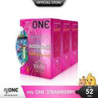 ?สินค้าขายดี? MYONE STRAWBERRY ถุงยางอนามัย กลิ่นสตรอเบอร์รี่ รสชาติหวาน ขนาด 52 มม. บรรจุ 3 กล่อง (9 ชิ้น)