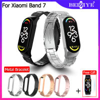 สายรัดสแตนเลสของ สำหรับ Xiaomi Mi Band 7 สาย สร้อยข้อมือสายรัดข้ Mi Band 7 สายนาฬิกาสำรอง Miband 7 Xiomi Bend 7 เคสกันรอยหน้าจอฟิล์ม