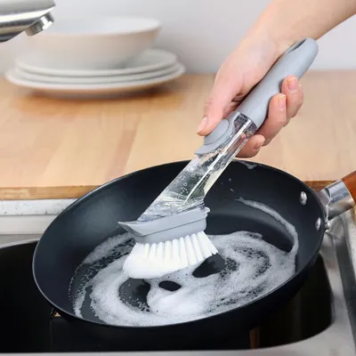 【CC】❐  Handle Pot Dish Bowl Washing Cleaning Dispenser Sink Scrubber Sponge Dishwasher