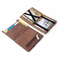LEMONHELLO PU Leather Card Case Coin Pocket Business Card Cover Zipper Bag Slim Wallet Magic Money Clip ID Card Holder Men Card Holder
