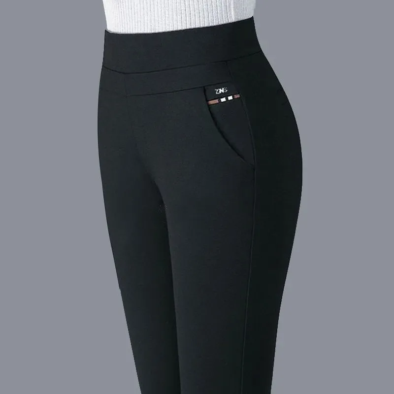 New】Women Elastic High Waist Thickened Casual Pants High Elastic