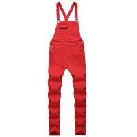 ☂☎☂ gswe 2023 Fashion Mens Multi-Pocket Dungarees Ripped Suspender Denim Trousers