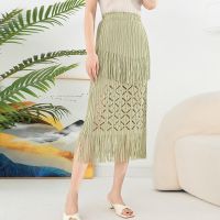 2023 Hot Miyake skirt womens  summer new high-end ripped tassel pleated stitching versatile slimming skirt