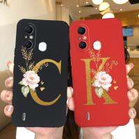 เคสสำหรับ Itel A58 A58 Lite เคสป้องกันหรูหราซองนุ่มกันกระแทกซิลิโคนสีแดงสีดำเคสคู่ตัวอักษรดอกไม้สำหรับ Itel A 58 Lite Capa Fundas บั๊มเปอร์