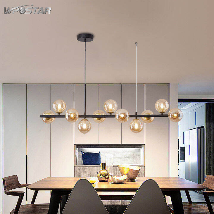 Black and Gold Dinning Room Chandelier Suspension Horizontal Glass