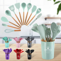 Silicone Cooking Kitchen Utensils Set Non-Stick Cookware Spatula Shovel Soup Spoon Wood Handle Cooking Tools Set Accessories