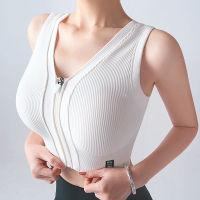 Sports Bras New Padded Vest Women Tank Tops Clothes Gym Fitness High Impact Without Bones With Zipper Yoga Running Reducer Wear