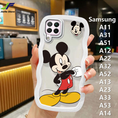 เคสโทรศัพท์การ์ตูน Mickey Mouse JieFie สำหรับ Samsung Galaxy A12 / A11 / A31 / A51 / A22 / A32 / A52 / A13 / A23 / A33 / A53/A14เคสโทรศัพท์ขอบคลื่นมินนี่มิกกี้ฝ้าโปร่งแสงเคสคู่น่ารัก