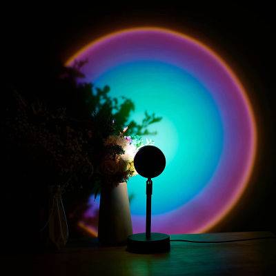 LED Sunset Projection Night Lights USB Button Room Coffe shop Background Wall Atmosphere Table Lamp Adjustable Rainbow Projector
