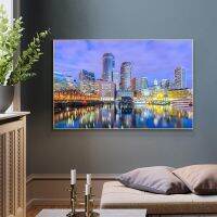 Harbor Skyline Of Boston Poster - City Night View Landscape ภาพวาดผ้าใบ Cityscape รูปภาพสำหรับห้องนอนและห้องนั่งเล่น Decor