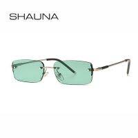 【hot】 SHAUNA Ins Rimless Sunglasses Fashion Colors Tinted Small Rectangle Shades UV400