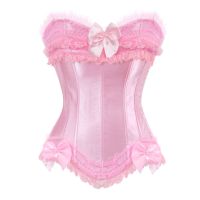 【LZ】♗  Mulheres sexy laço arco guarnição overbust corpetes bustiers showgirl cetim cintura cincher corpo shaper rendas até corset bustier lingerie topo