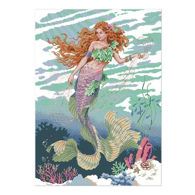 Mermaid Patterns Print on Canvas, DMC 14CT Cross Stitch Kits, DIY Embroidery Needlework Set, Hand Made Crafts Home Decor