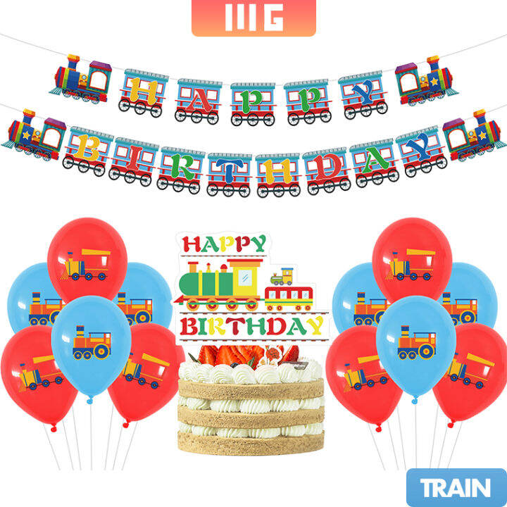 Railway train theme children's party decoration happy birthday banner ...