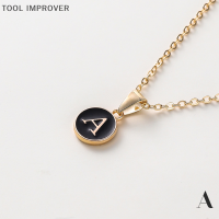 TOOL IMPROVER จี้ตัวอักษรภาษาอังกฤษโลหะสีดำจี้แบบเฉพาะสร้อยคอ A-Z เริ่มต้นสร้อยโชคเกอร์โซ่เครื่องประดับสำหรับผู้หญิงผู้ชาย