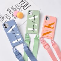 ㍿卐◎ Custom Name Phone Case With Strap for iPhone 11 Pro Max 12 7 8 Plus X XR XS SE 2020 Funda DIY Coque Original Silicone Cover