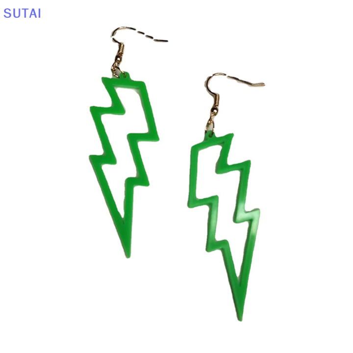 lowest-price-sutai-ต่างหูห้อยนีออนอะคริลิคสำหรับผู้หญิงต่างหูยาวสีเขียวเรืองแสงย้อนยุค