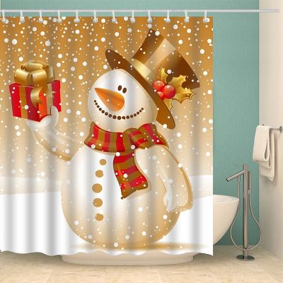 Christmas Snowman Shower Curtain Flower Landscape White Bathroom Blackout Curtain Waterproof Polyester Home Bath Screen Decor