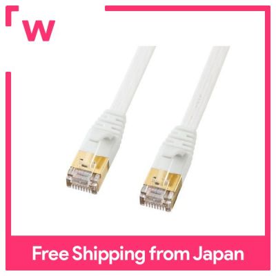 SANWA CAT7สายแลนแบนพิเศษ (0.5ม.) 10 Gbps/ 600MHz เล็บ RJ45ป้องกันการแตกหัก KB-FLU7-005W ขาว