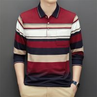 【CC】☃  95  Cotton Polo Shirt for Men 2023 New Sleeve Clothing Striped Mens Fashion Shirts Korean