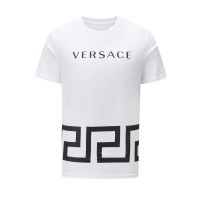 Versaceเรียใหม่ฤดูใบไม้ผลิและฤดูร้อนเสื้อทีเชิ้ตผ้าฝ้ายพิมพ์ตัวอักษรแขนแขนสั้นคอกลมชุดสำหรับทั้งหญิงและชายคู่ Sizhe