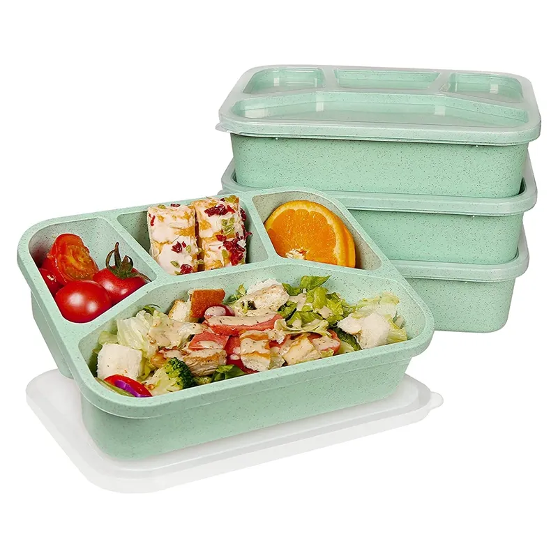 4pcs 1-Compartment Snack Containers, 4-Compartment Kids Snack Box,  Bpa-Free, Food-Grade Wheat Straw Meal Prep Containers, Reusable Adults &  Children Food Storage Lunch Box