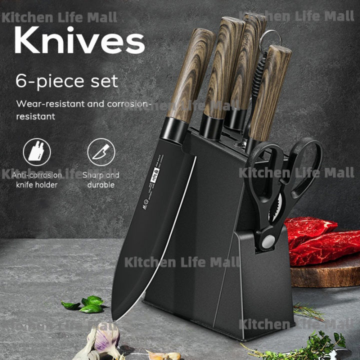 7pcs, Knives Set, Kitchen Knife Set, Meat Cleaver, Chef Knife, Fruit Knife,  Kitchen Scissor, Knife Sharpener, Bone Chopping Knife, Kitchen Supplies, K