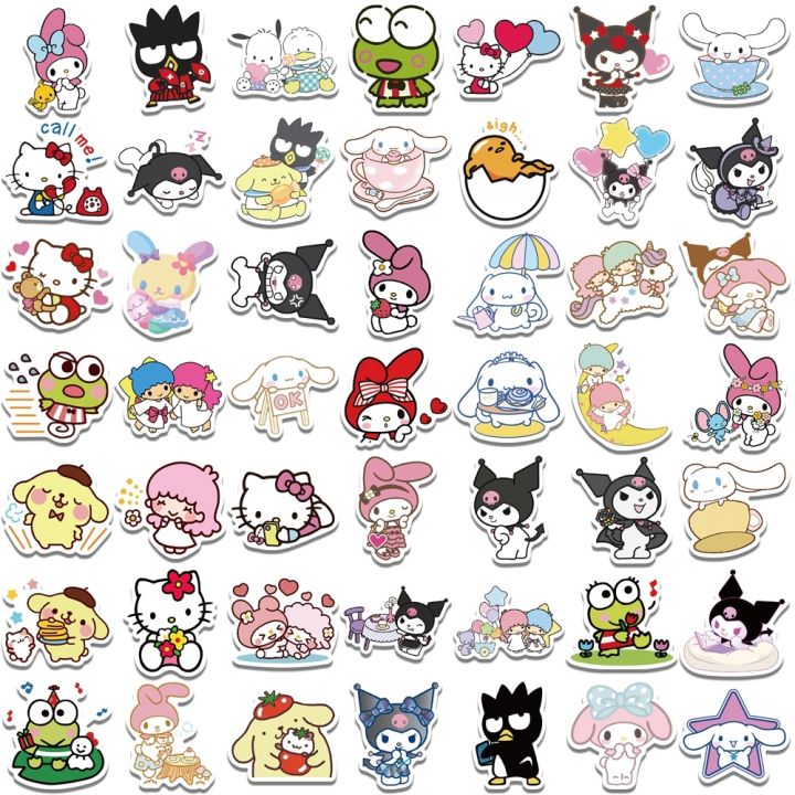 50-100-buah-kartun-campuran-sanrio-stiker-lucu-hello-kitty-cinnamoroll-kuromi-my-melody-tahan-air-stiker-decal-untuk-mainan-anak-anak