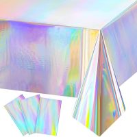 JJJG 1PC Iridescence Plastic Tablecloths137x274cm Shiny Disposable Laser Rectangle Table Covers For Birthday Bridal Wedding Decor