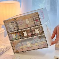 1PC Desk Organizer Drawer with Sticker Cute Plastic Clear Organizing Boxes Stationery Storage Box Container