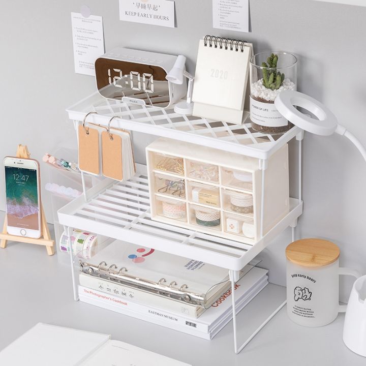 cc-desk-organizer-shelf-office-school-supplies-iron-layered-rack-dormitory-desktop-stationery-storage