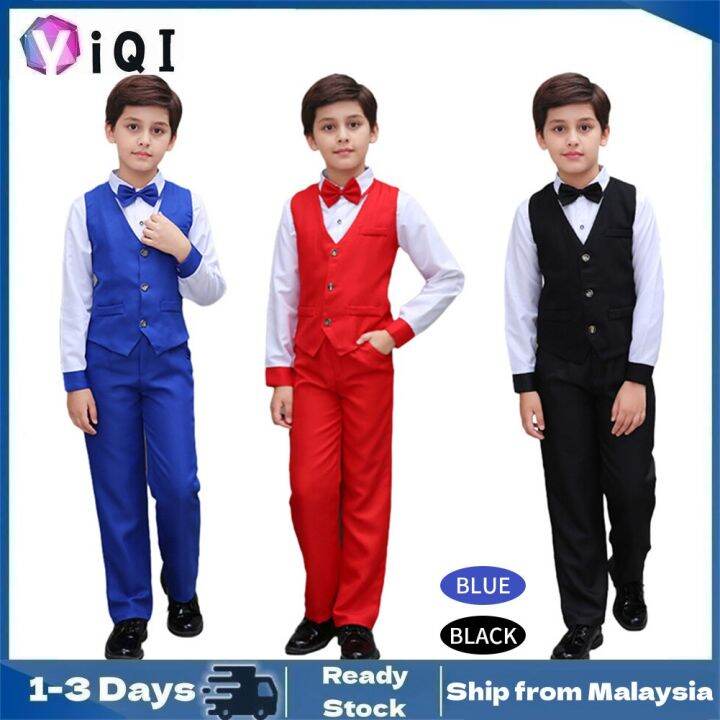 4Pcs Kids Boys Formal Vest Suits (Long Sleeve Shirt + Vest + Pants