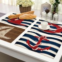 Nautical Anchor ตกแต่งห้องครัว Boho Placemat Coaster ผ้าฝ้ายผ้าลินิน Place MAT Pad จานถ้วยกาแฟอาหารค่ำตารางผ้า 42*32cm-Faewer