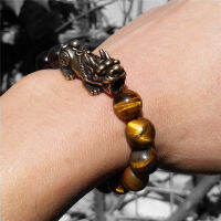 ทองแดง Pixiu Feng Shui ของขวัญของแท้ Tiger Eye สร้อยข้อมือสำหรับชายและหญิง Handmade Good Amulet หินธรรมชาติเครื่องประดับ10มม.