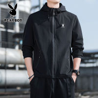 PLAYBOY Fashion Man Hooded Jacket แจ็คเก็ตลำลองสำหรับผู้ชาย แจ็คเก็ตบางลำลอง Windproof สีทึบ