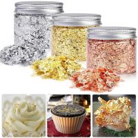 Edible Food Grade Shiny Gold Foil Schabin Flakes 24K Gold Silver Rose Gold Leaf Decorative Cake Dessert Kitchen Baking Supplies