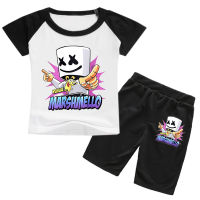 Marshmello DJ เพลงฤดูร้อนกางเกงขาสั้นชุดเสื้อแขนสั้นสำหรับเด็กหญิงเสื้อยืดคอกลมแขนสั้น + กางเกงขาสั้นเด็กใหม่0233เสื้อผ้า Causal ชุดสูทแฟชั่น